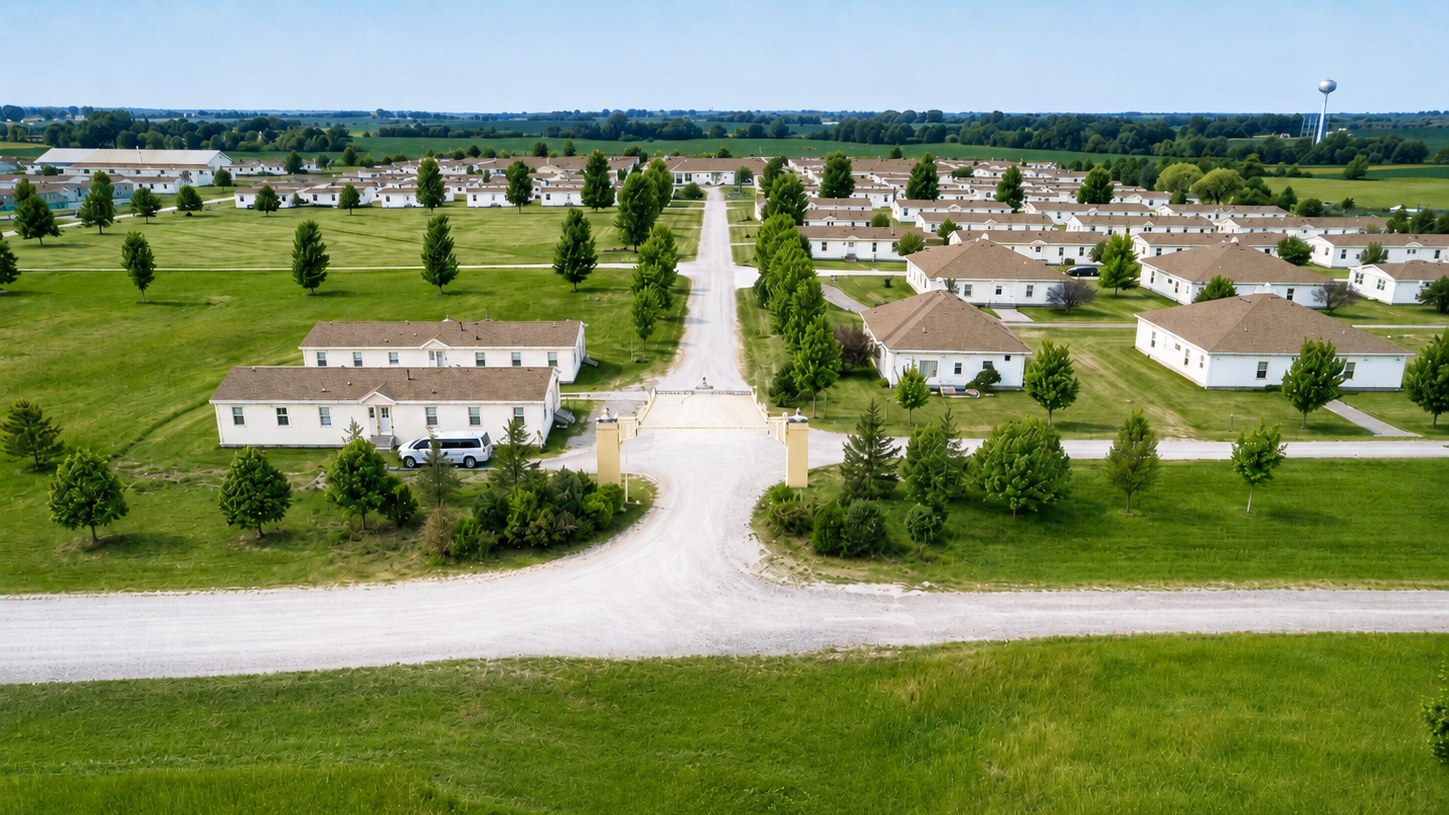 Aerial view of Maharishi Vedic City near Vedic Village